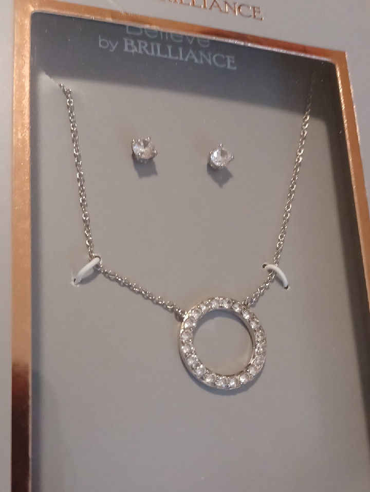 Brilliance Silver Crystal Circle Pendant Necklace And Stud Earrings - Silver